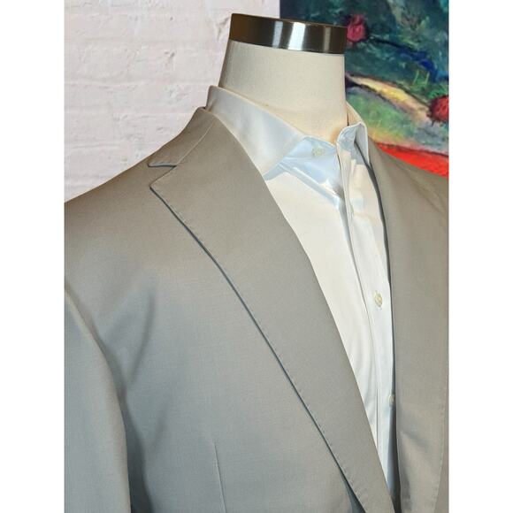 Custom Bespoke 48R Khaki Beige Blazer Sport Coat Jacket Loaded - Picture 4 of 16